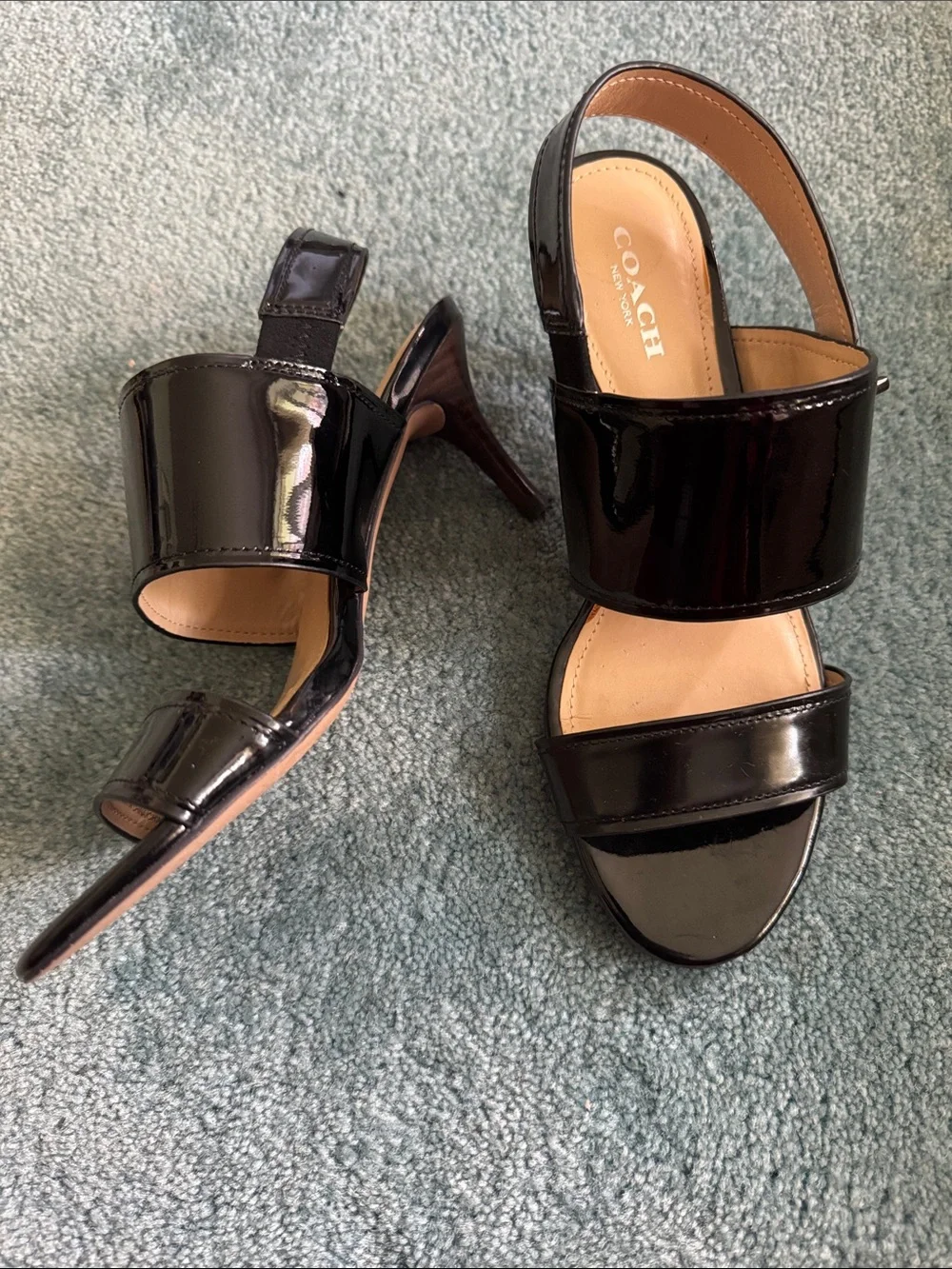 COACH Vintage Black Patent Leather Wide-Strap Slingback Sandals 6 - Picture 2 of 8